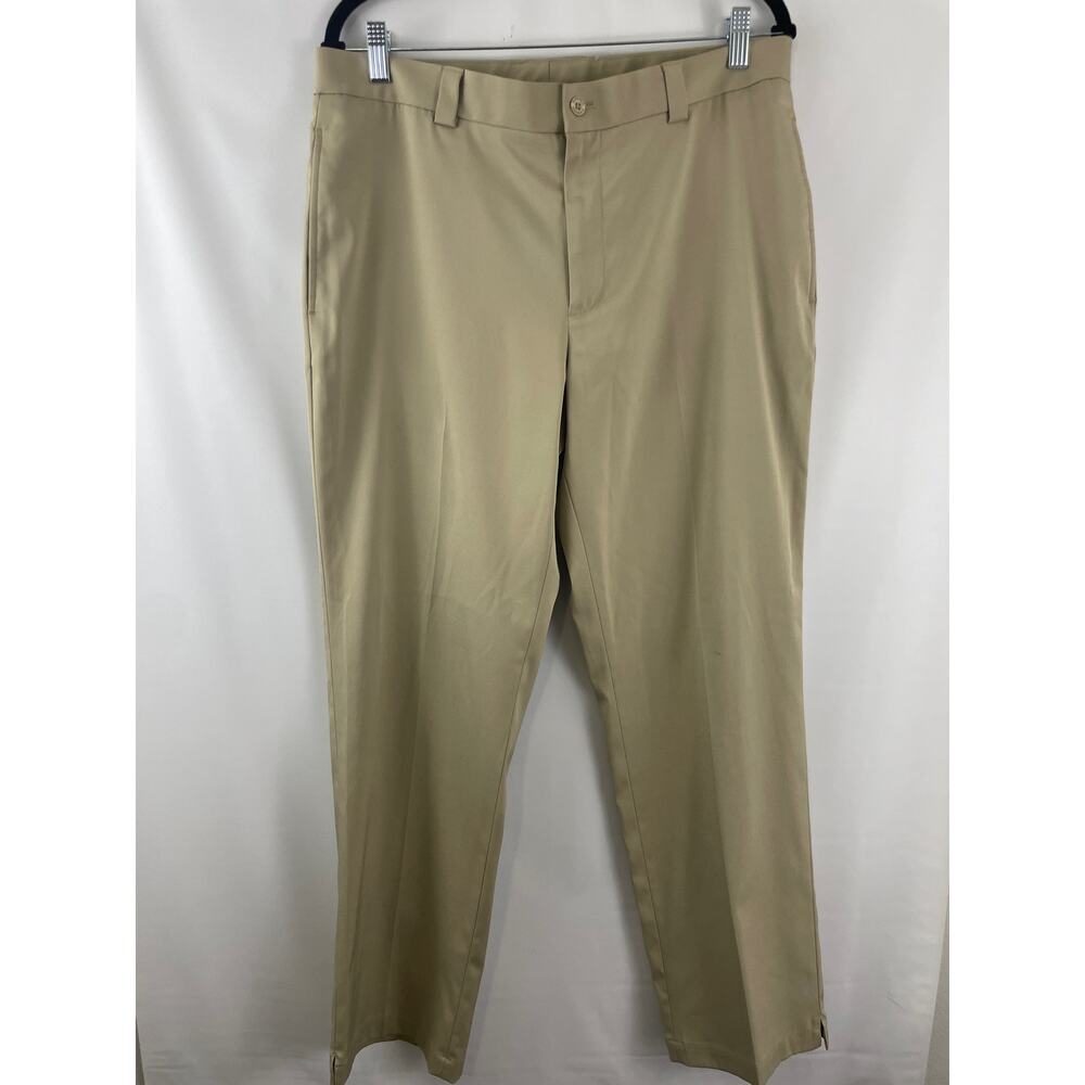 Slazenger Golf Pants Size W34 L30 Flat Front Chino Khaki Beige Zipper Front